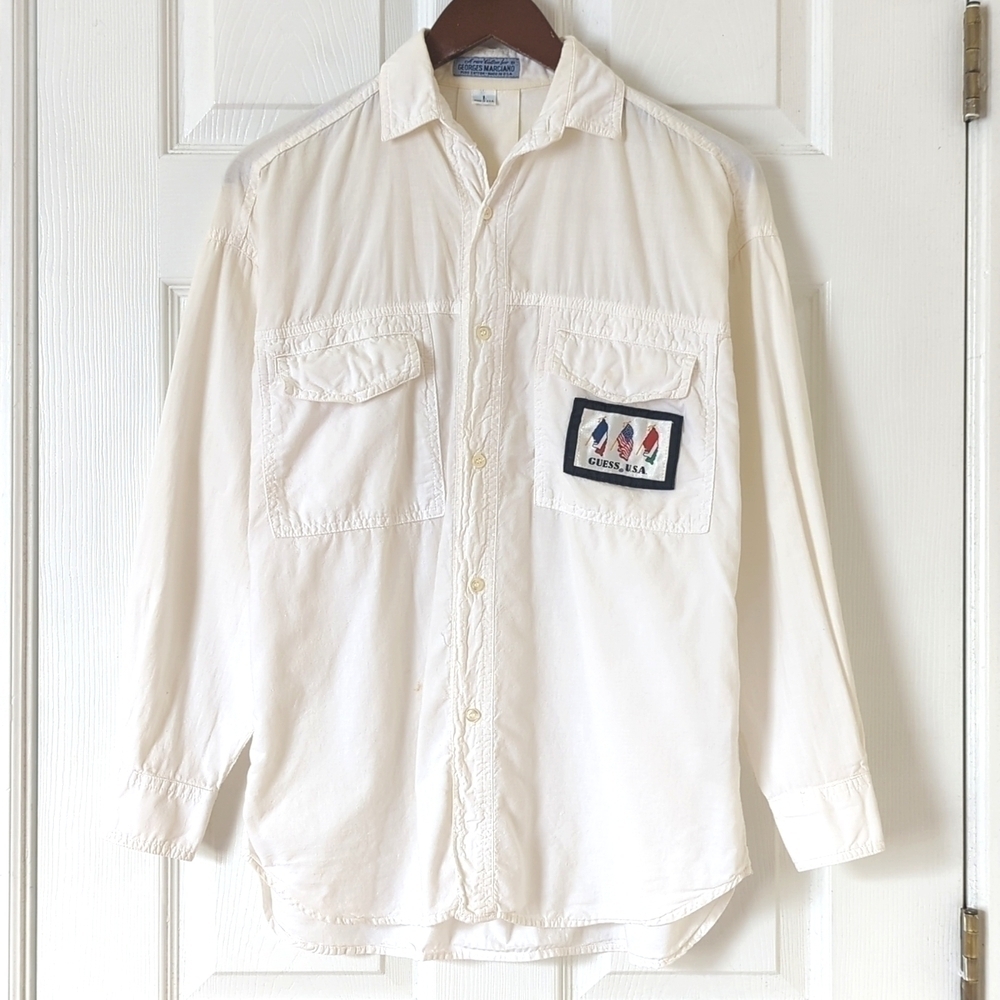 Guess by Georges Marciano 80's Vintage Long Sleeve Button Down Shirt White 1